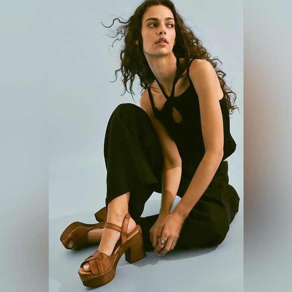 NWOT Free People Orion Woven Leather Platform Sandals Heels - Picture 5 of 9